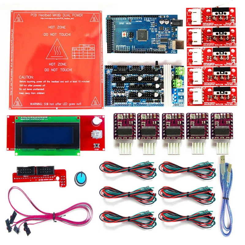 Комплект Reprap Ramps 1 6 с Mega 2560 r3 + Heatbed MK2B 2004 ЖК контроллер DRV8825 механический