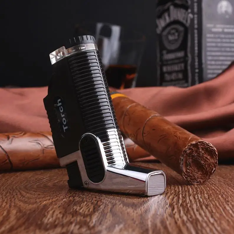 Металлическая ветрозащитная зажигалка с двойным огнем на локтях для сигар