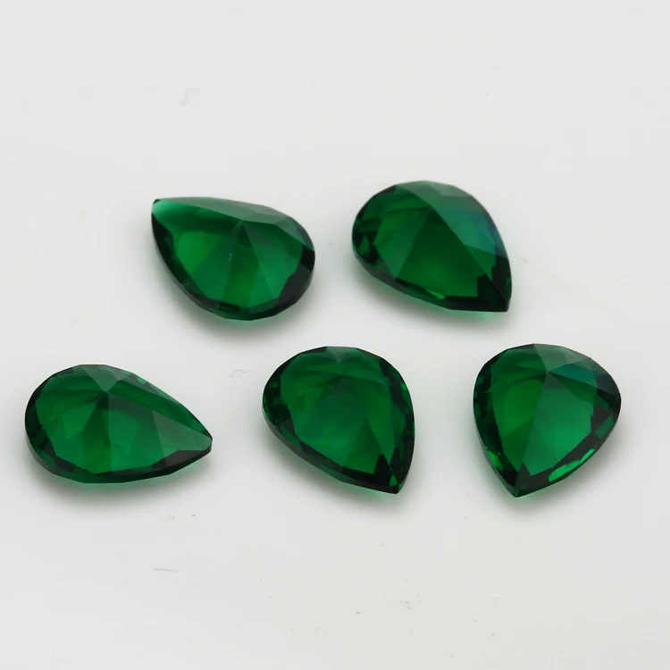 

100pcs 3x3~10x10mm Pear Shape Loose Stone Green Color Glass Synthetic Gems For Jewelry DIY Stone