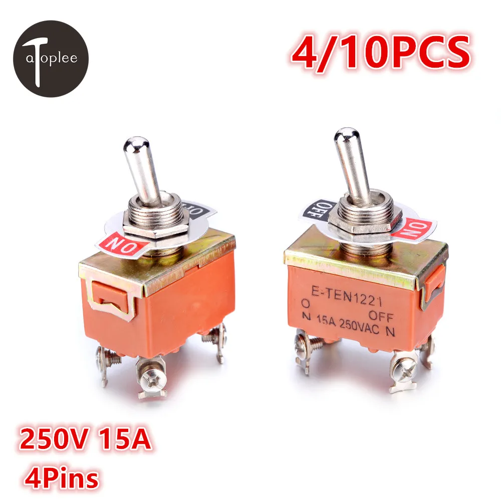 4/10 шт KN1221 250 В 15A тумблер SPST 4 контакта терминал вкл. Выкл. Тумблер Мини AC или DC