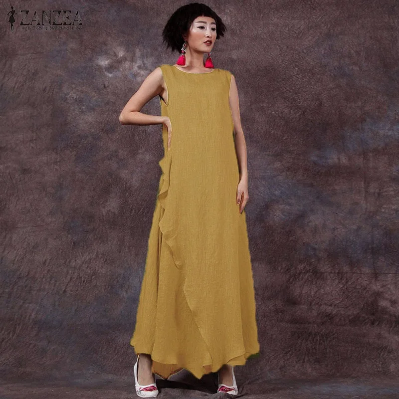Женское винтажное платье ZANZEA длинное большого размера с О образным вырезом без