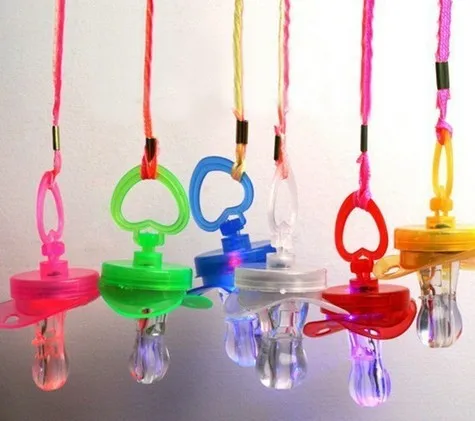 

Light Up Pacifier Nipple Whistle Necklace Colorful Flash Led Whistle Stag Hen Party Cheering Glow Props lin4516