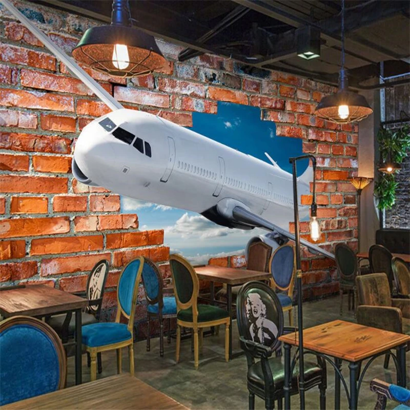 3d обои на заказ кирпичная стена самолет диван гостиная спальня ТВ фон настенный