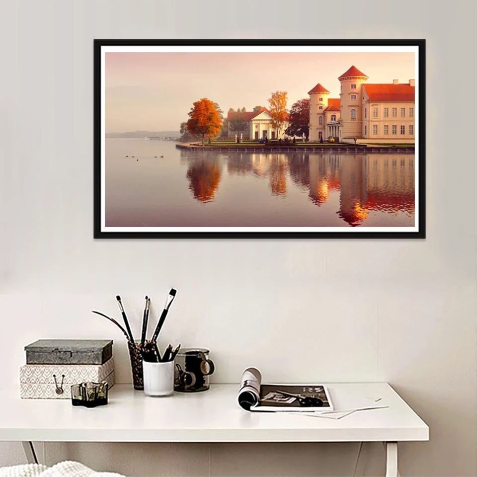 Scenery tree landscape village train DIY Crystal full 5D diamond painting cross stitch kits art mosaic round square rhinestone | Дом и сад