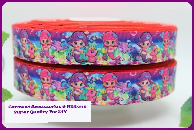 Free shipping 50 yards 7/8'' 22mm princess in the sea printed ribbon Polyester Grosgrain gift package DIY hairbow ribbons | Дом и сад