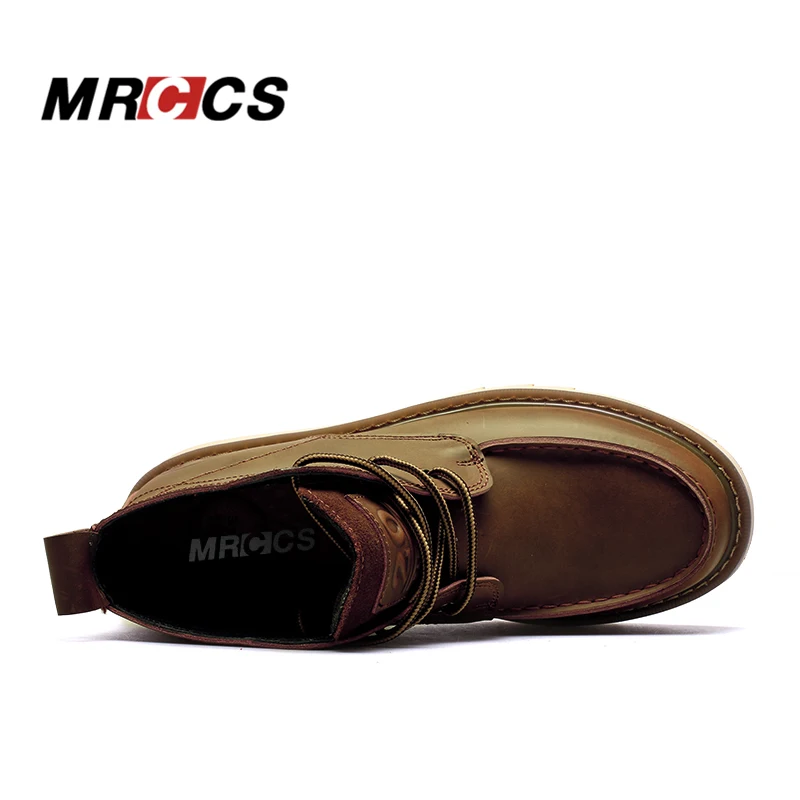 MRCCS/; мужские рабочие ботильоны; водонепроницаемые кожаные ботинки; сезон осень-зима; повседневная обувь с круглым носком коричневого/черного цвета