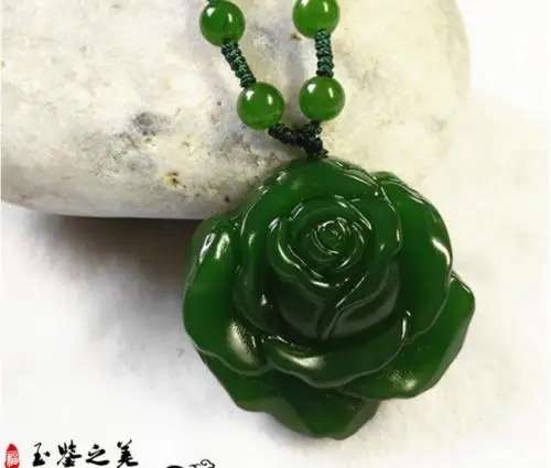 

Natural Green Hand-carved Chinese Hetian Jade Peony Shape Pendant Necklace Sweater Chain Jewelry Gift Wholesale