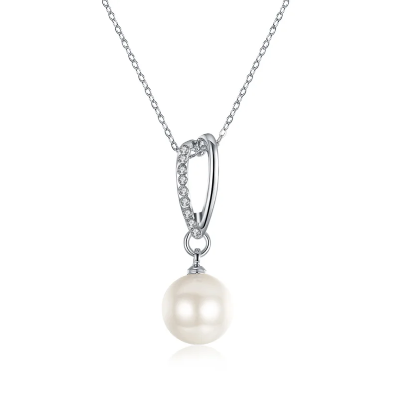 

Trendy 2021 New White Crystal Pearl Necklace Pendant For Women Silver Color Pendant P2050