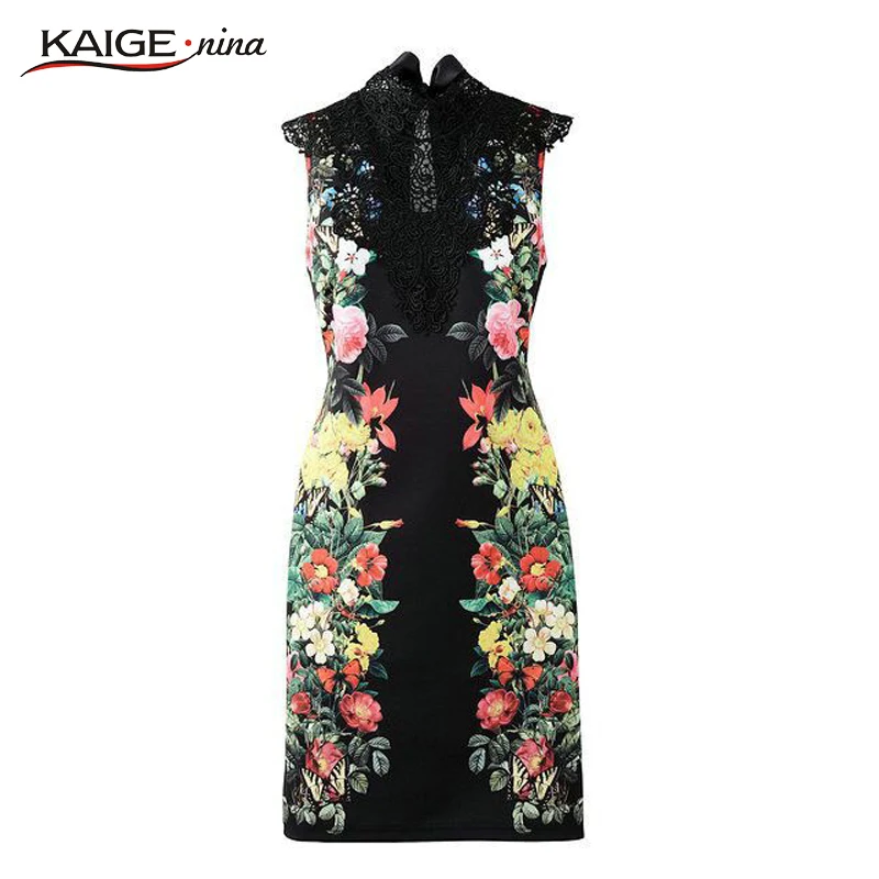 KaigeNina New Fashion Hot Sale Women Striped Patchwork Sheath stand Knee-Length Sleeveless Dress 2239 Summer | Женская одежда