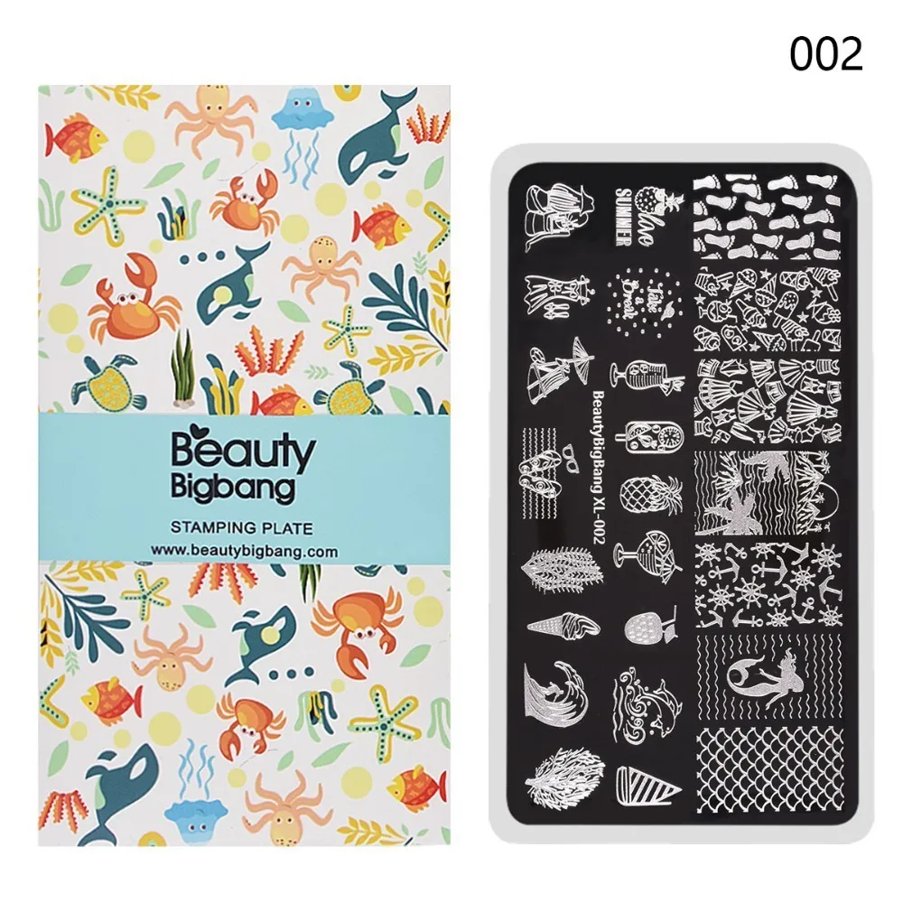 XL-002 BeautyBigBang ногтей штамповки пластины прямоугольник Летний цветок геометрии дизайн ногтей шаблон формы изображения пластины трафареты BBB XL-005 - Цвет: XL-002
