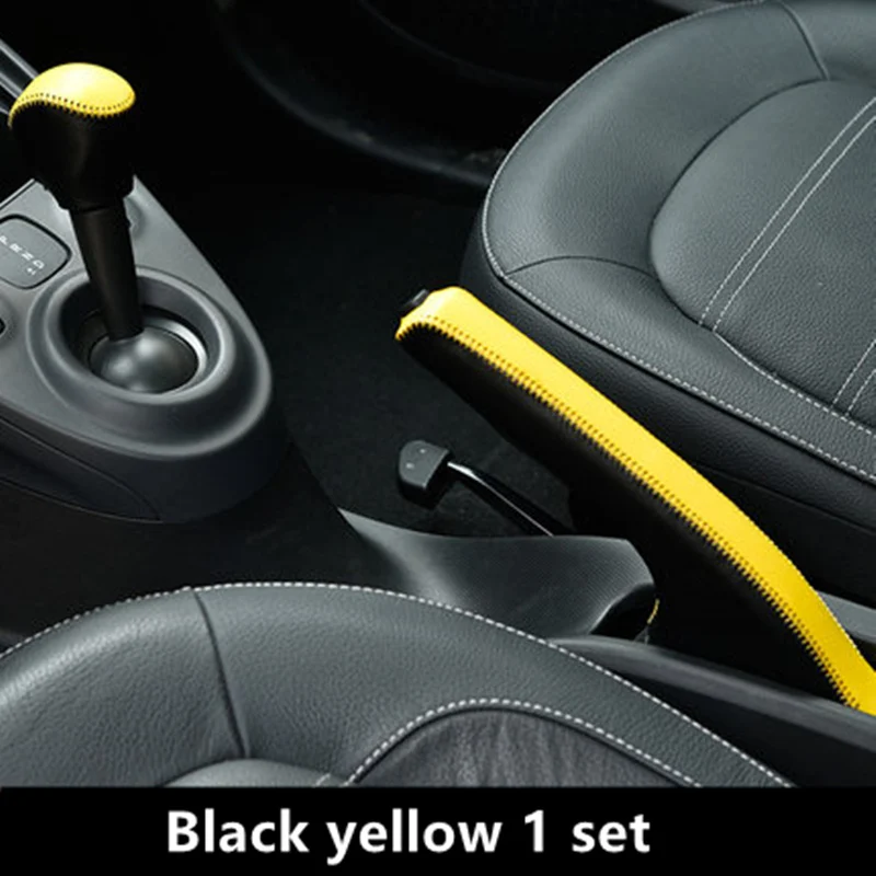 Black yellow 1set Автомобильный рычаг переключения передач, крышка ручного тормоза для Mercedes new smart fortwo Forfour 453, аксессуары для внутренней отделки автомобиля, модификация - Название цвета: Black yellow 1set