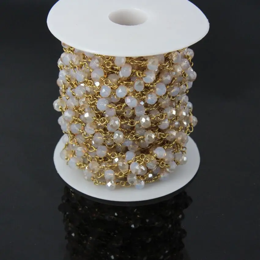 5 метров титановые шампанские стеклянные бусины Рондель цепи латунная проволока