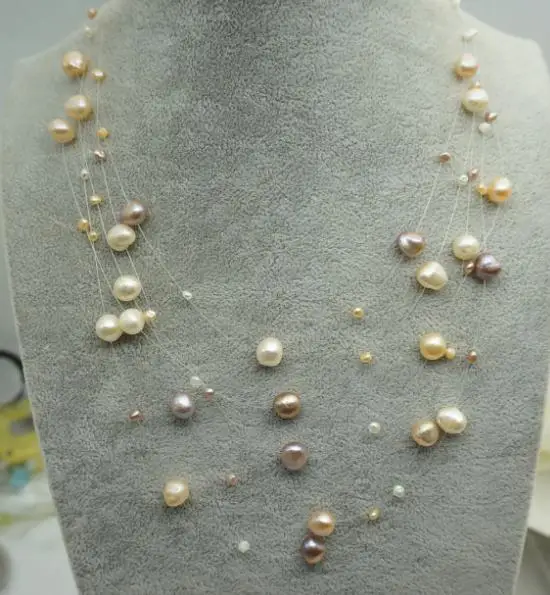 

Natural Pearl Jewelry White Pink Purple Baroque 5 Rows Genuine Freshwater Pearl Necklace Mothers Day Gift Fashion Jewelry ,Love