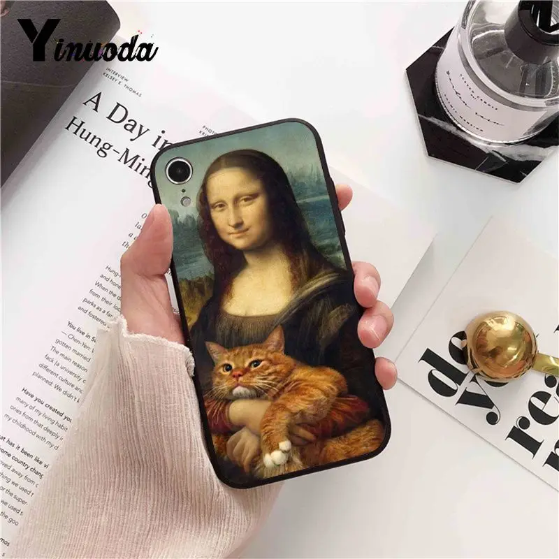 Yinuoda Забавный чехол для телефона Leonardo da Vinci Mona Lisa Pat Cat Art iPhone 8 7 6 6S 6Plus X XS MAX 5 5S SE XR 10 11