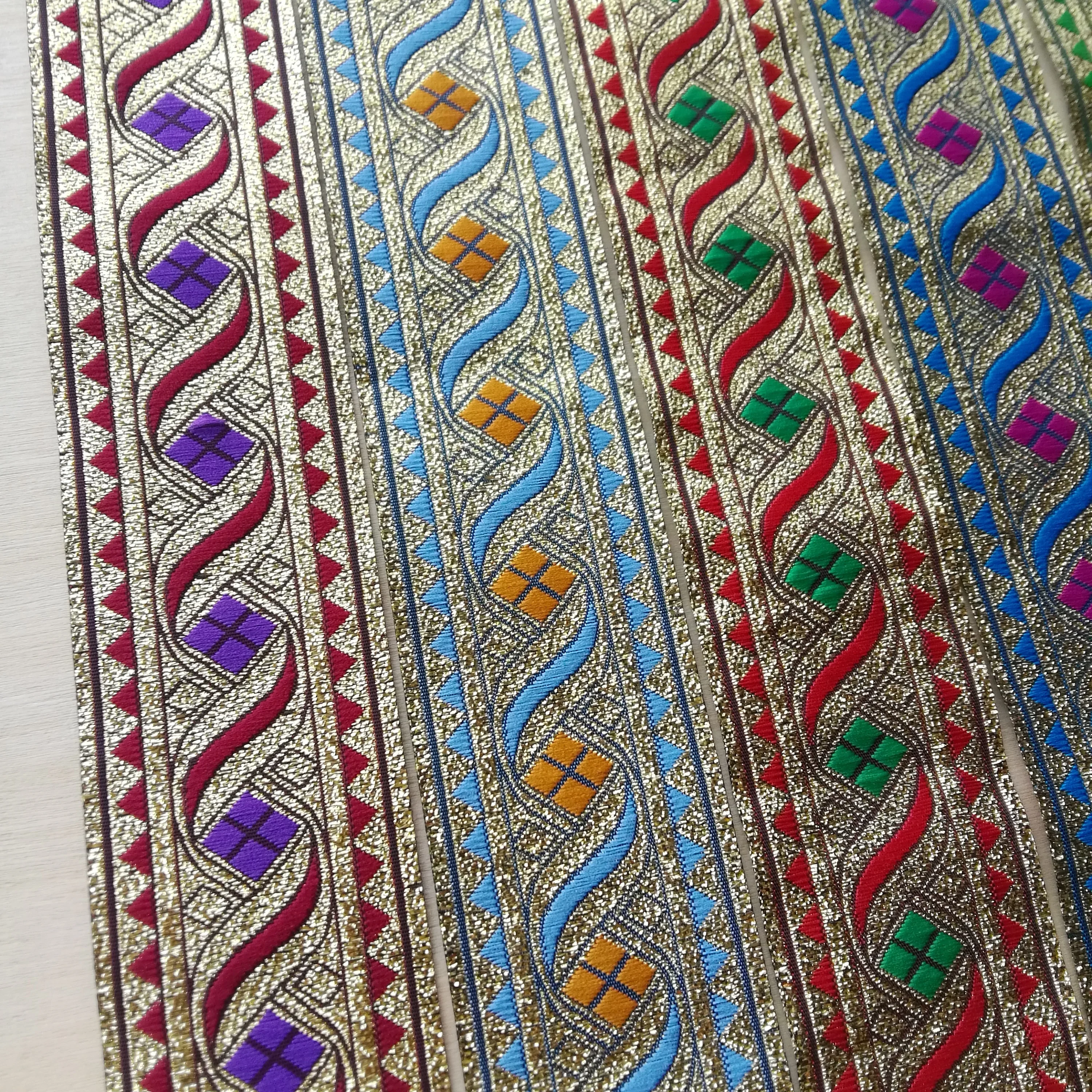 4cm 40mm 1-5/8' Delicate Turquoise Blue Black Filigree Ribbon Geometric Rhombus Border Wedged Laciness National Jacquard Webbing | Дом и