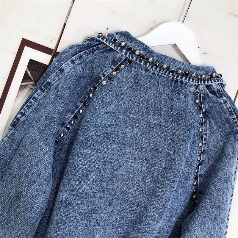 Plus Size Pearl Beading 2020 Long Sleeve Vintage Casual Jeans Coat Short Denim Jackets Women Clothes Basic Bomber Jacket SB010 | Женская
