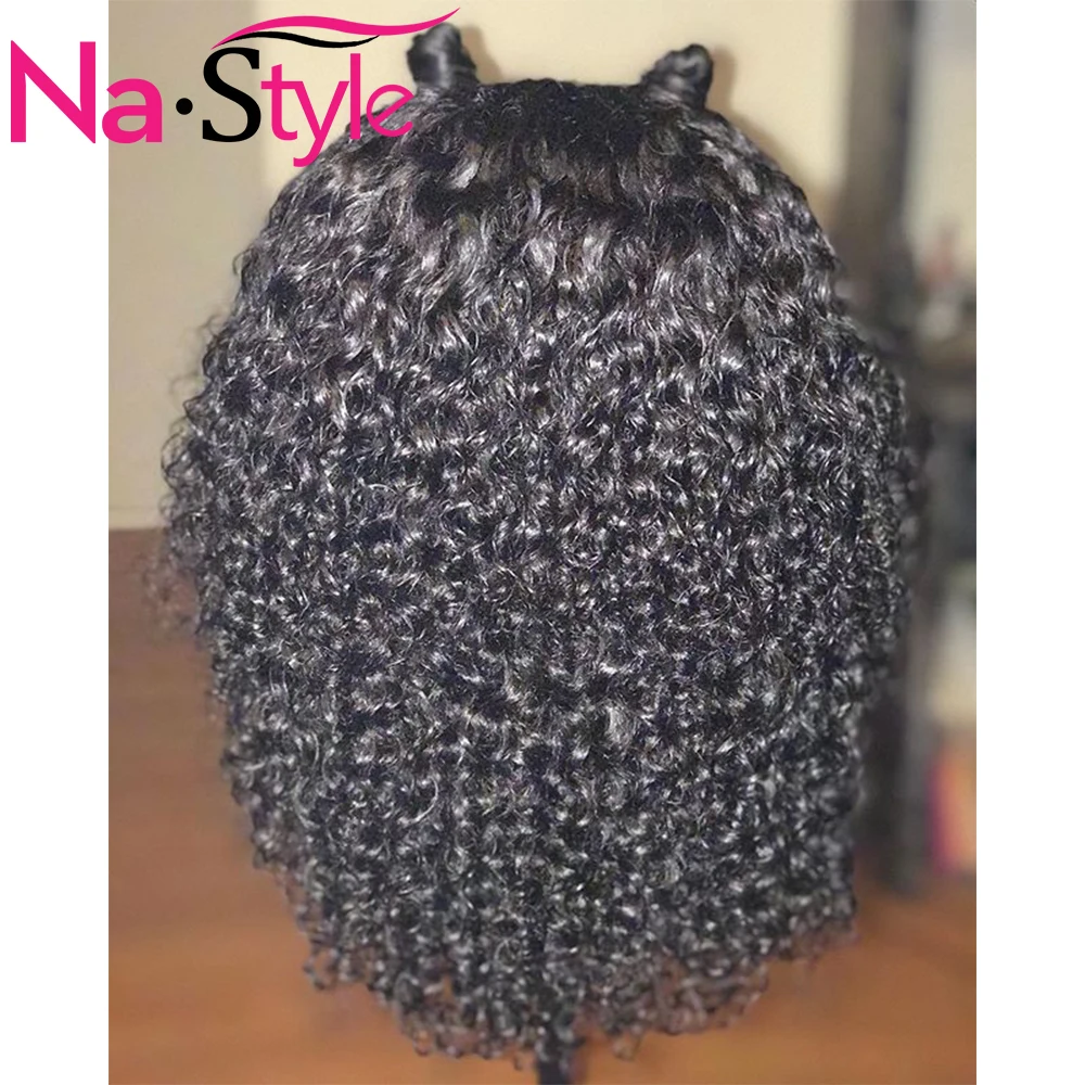 150% плотность кудрявый боб парики для человеческих волос черные корни 360