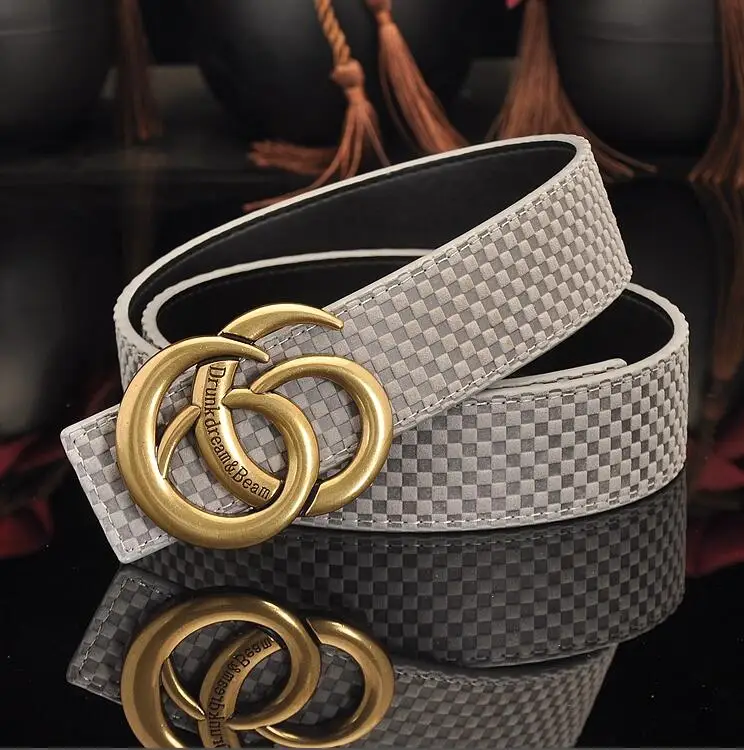 Gold buckle grey Новинка, модный Лидер продаж, маленький ремень mig, Воловья кожа, бронзовая Пряжка, стильный мужской деловой ремень, женский ремень для отдыха - Цвет: Gold buckle grey