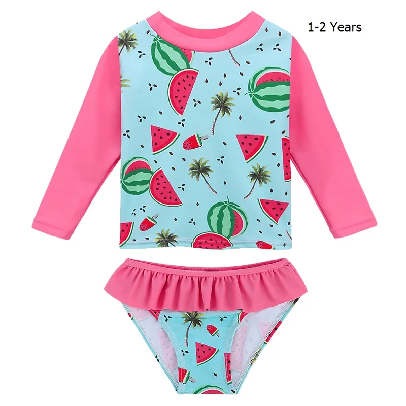 Watermelon 2A BAOHULU/купальный костюм для маленьких девочек с принтом; купальный костюм с длинными рукавами для девочек; UPF50+ защита от УФ-лучей; детские купальные костюмы - Цвет: Watermelon 2A