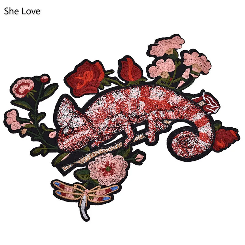 Chzimade красная большая ящерица искусственная железная аппликация для одежды