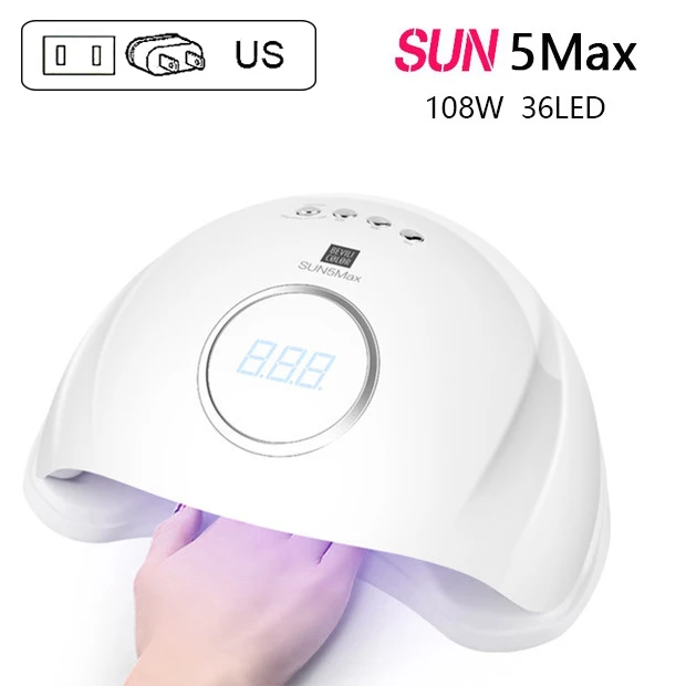 US Plug 108W SUN5 Plus 108 ВТ УФ-светодиодный светильник сушка ногтей; уход за всеми гель-лаками быстрая лампа ЖК-дисплей Сушилка для ногтей ЕС вилка инструмент для росписи ногтей сенсор - Цвет: US Plug 108W