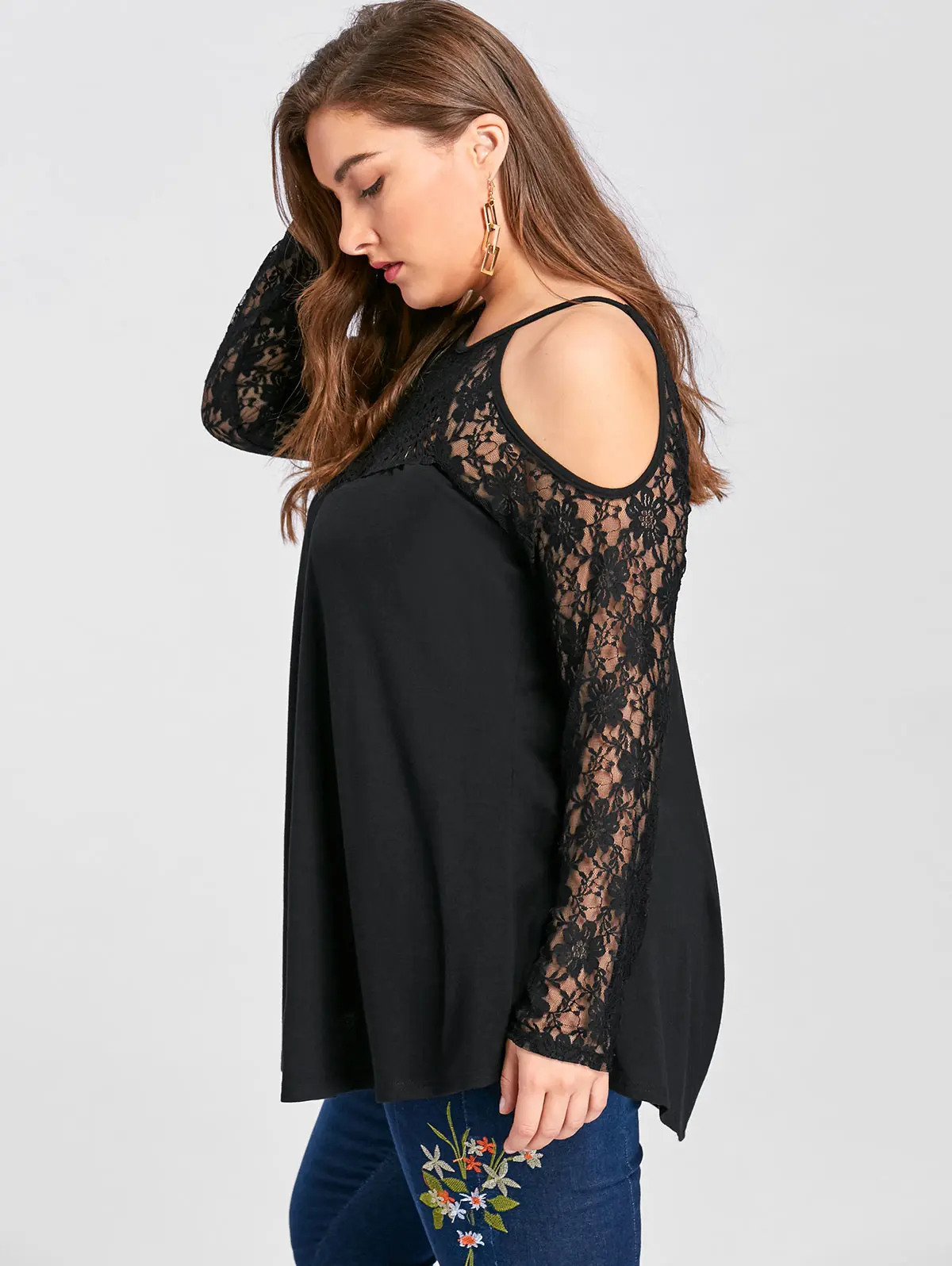 Wipalo Plus Size 5XL Lace Trim V Neck Cold Shoulder Flowy Top Femme Crochet Vintage Shirt Women Summer 2017 Oversize|shirt women summer|women