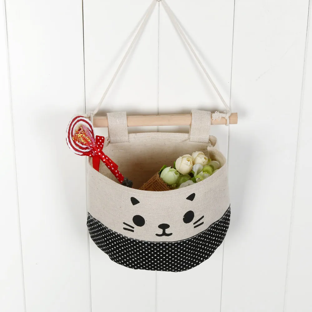 Новая хлопковая подвесная сумка для хранения с милым мультяшным котом|wall hanging