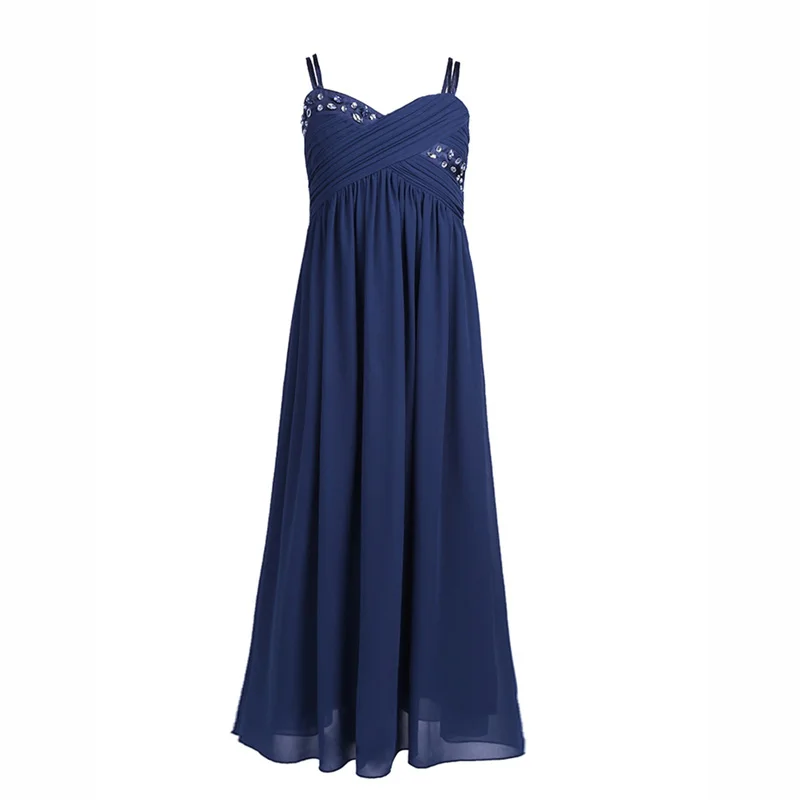 Dark Navy Милые девушки блестящие стразы; нарядные туфли с декоративной застежкой детскому платью подружки невесты элегантные платья для девочки, держащей букет невесты, фатиновое Одежда на выход - Цвет: Dark Navy