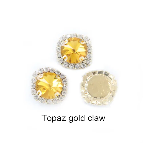 Topaz-Gold 5 размеров, цветные круглые стразы с кристаллами и пряжкой, Пришивные круглые стразы Rivoli, пришивные стразы для свадьбы, Dess B1074 - Цвет: Topaz-Gold