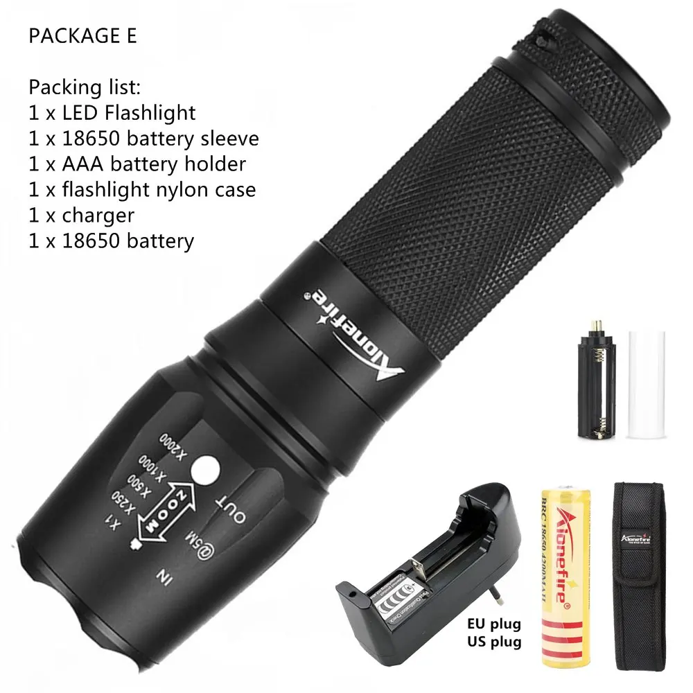 Package E AloneFire X800 CREE Мощный XP-L V6 T6 светодиодный фонарик с зумом 12 Вт супер яркий Troch Home work для 18650 26650 литий-ионный аккумулятор - Испускаемый цвет: Package E