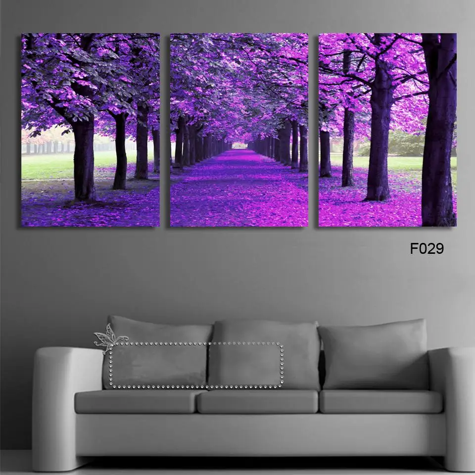 3 Панели/комплект Картина на холсте с изображением фиолетового дерева | Дом и сад