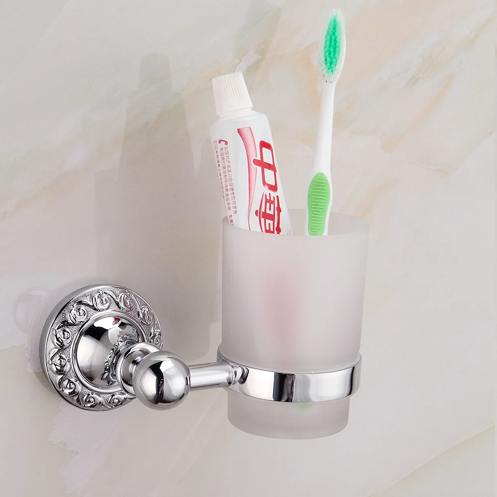 Single Cup Holder Solid Stainless Steel Silver Toothbrush Bathroom Accessories Set Wall Mounted Carved Tumbler | Обустройство дома