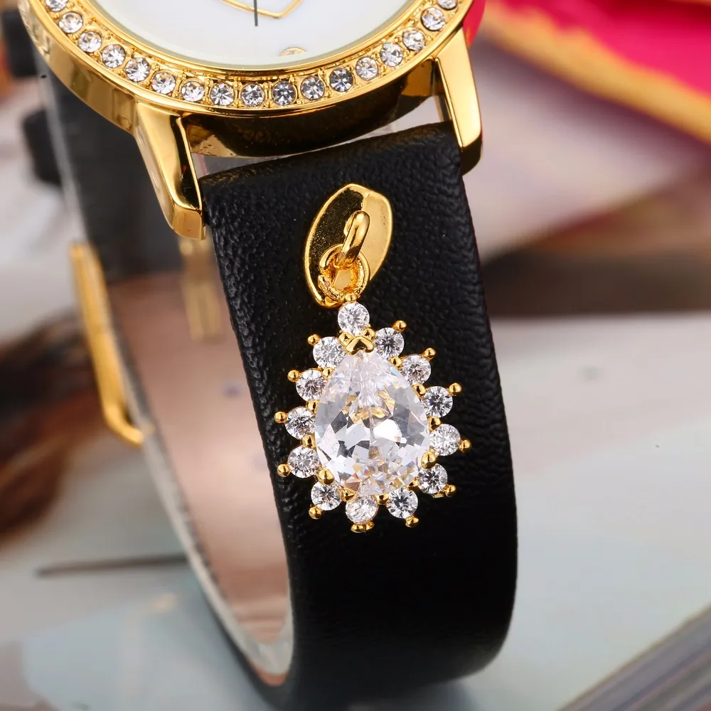 Для женщин часы Missfox Relojes Para Mujer сердце лицом кожа золотые наручные Bling Синий