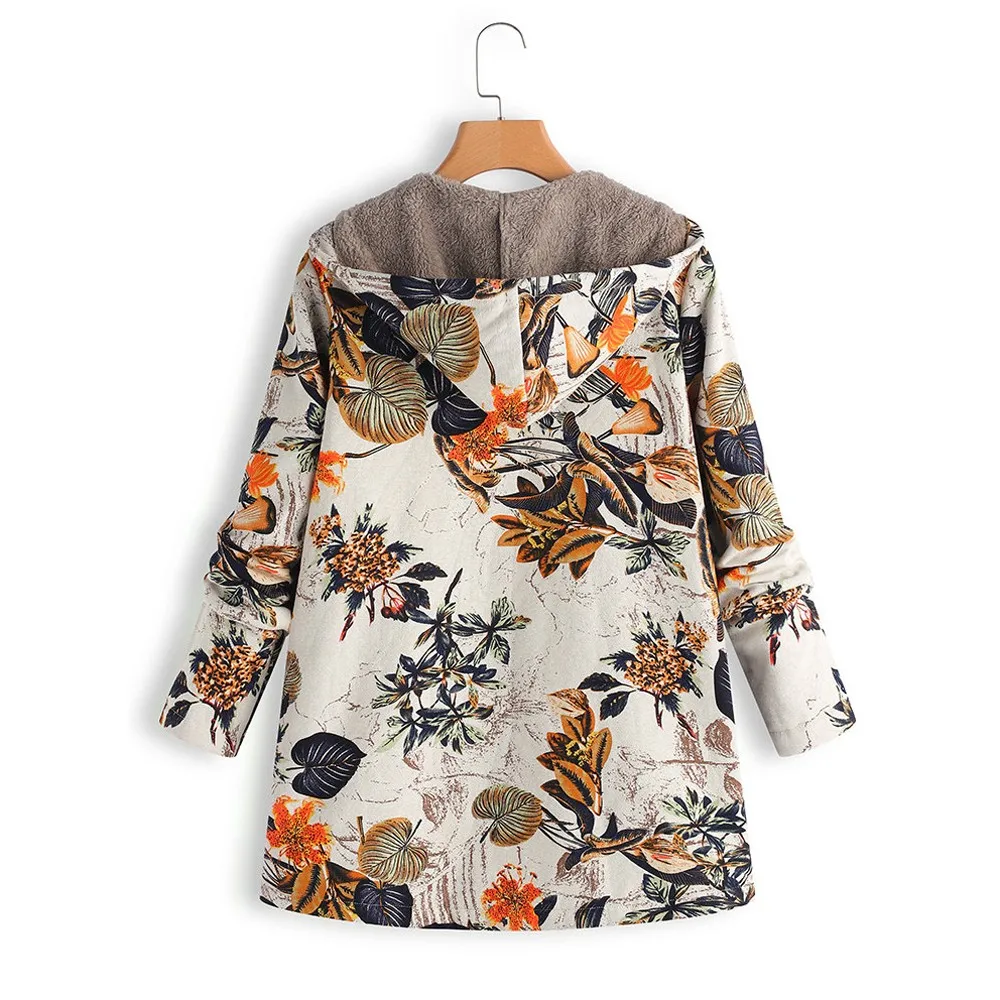 

Comfortable Nice Women's Clothing Lady Winter Keep Warm Jacket Floral Print Hooded Pocket Retro Oversized 5XL Jacket Female