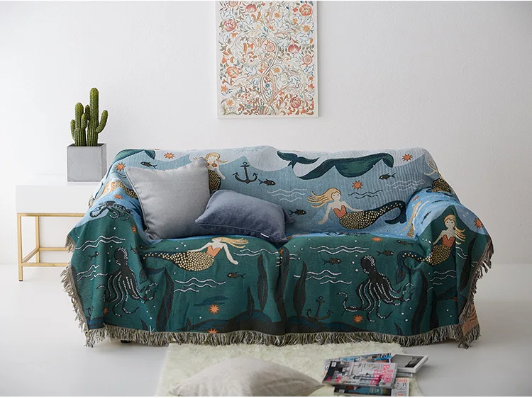 

Mermaid Knit Chair Sofa Towel Cartoon Throw Blanket Variety Functions Couch Carpet Travel Plaids Bedding Cover Tapestry