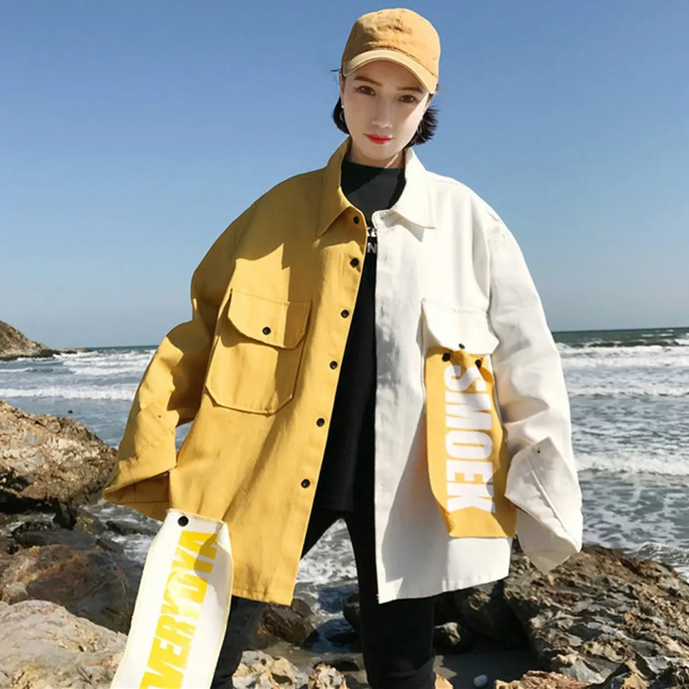 BF Harajuku Курточка бомбер пальто Для женщин свободный стильный дизайн с карманом