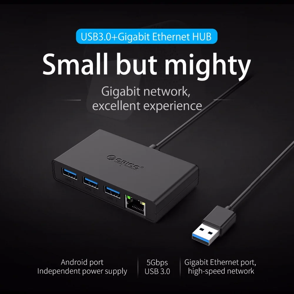 Концентратор ORICO USB 3 0 + Gigabit Ethernet мини концентратор для настольного компьютера Ofiice