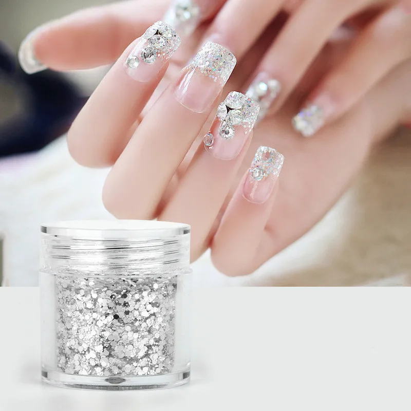 

Pure Silver Small Glitter Large Hexagon Sequins Nail Art Glitter Dust Shiny Decoration DIY Nail Design Tool 3d nail art charms
