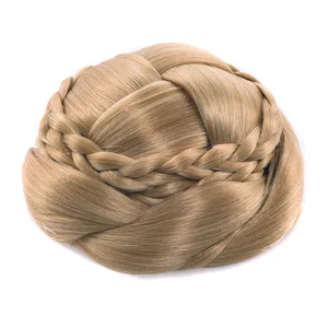 Термостойкие волосы черныекоричневыесветлые Женские синтетические булочки на заколках, плетеные женские шиньоны для невест