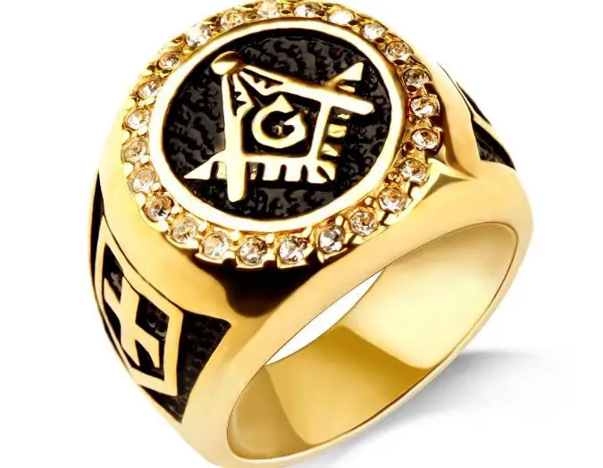Винтажное Золотое Хрустальное масонское кольцо из титана Freemason Free Mason кольцо для мужчин и женщин модные ювелирные изделия аксессуар подарок вечерние 10 шт./партия