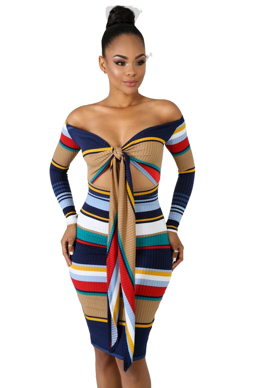2019 для женщин пикантные Новая мода весна Vestidos полосатый Платья дамы Bodycon бинты