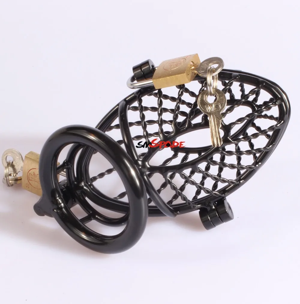 45 мм Клетка для пениса из нержавеющей стали с двумя замками черное железное