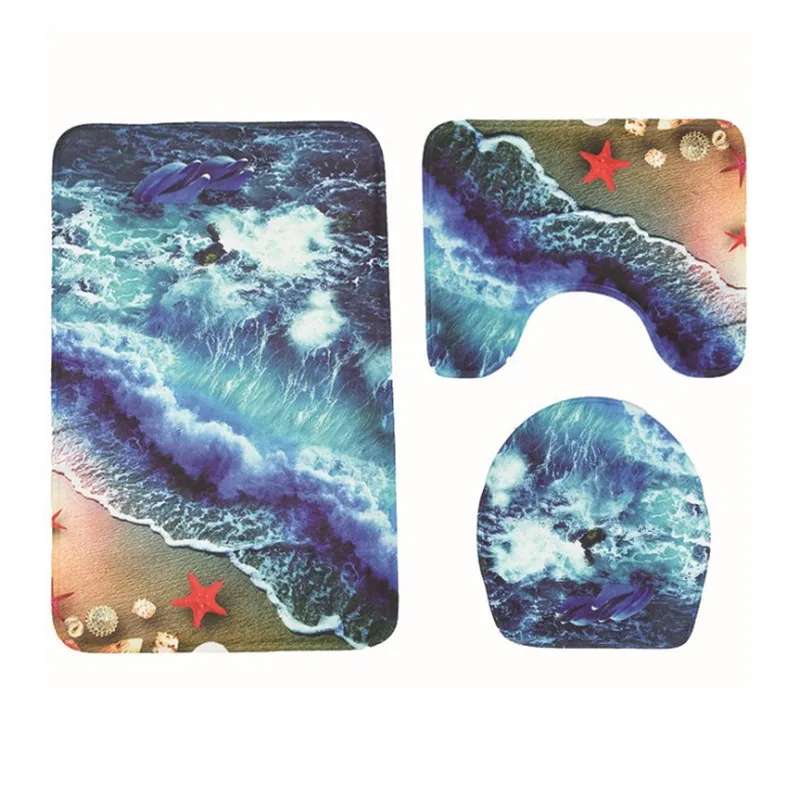 free shipping 3 pcs shells ocean bath mats anti slip bathroom mat set tapete banheiro washable bathroom toilet rug alfombra bano free global shipping