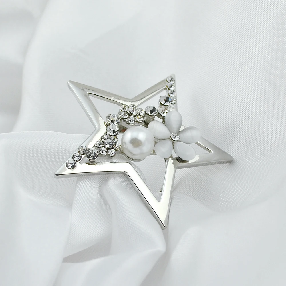 ZHEN TOMOMI Simple Star Crystal Opal Simulated-Pearl Scarf Corsage Buckle Brooch Pin Birthday Party Clothing Accessories Jewelry | Украшения