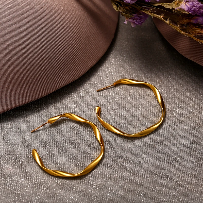 Fashion Irregular Open Twisted Half Circle Hoop Earrings for Women Minimalist Statement Geometric Hoops | Украшения и аксессуары
