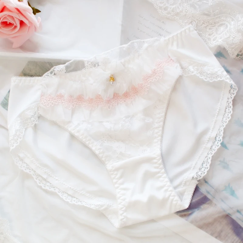 Милый кружевной японский бюстгальтер и трусики Феи Кэй с маленькой грудью мягкое
