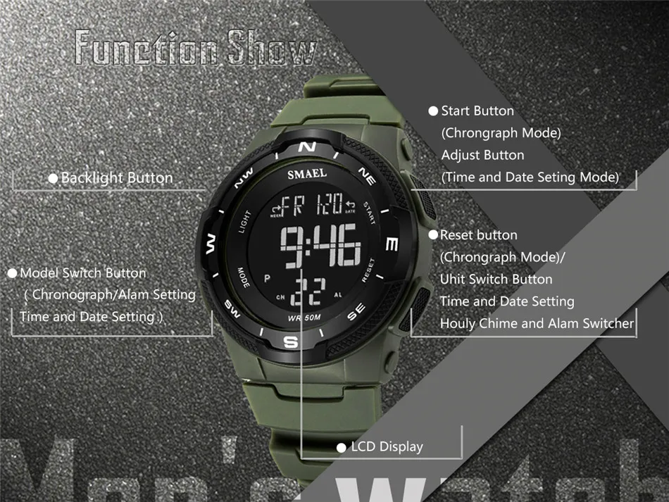 SMAEL новые модные мужские спортивные часы ударостойкие водонепроницаемые повседневные армейские военные светодиодный цифровые часы мужские Relogio Masculino