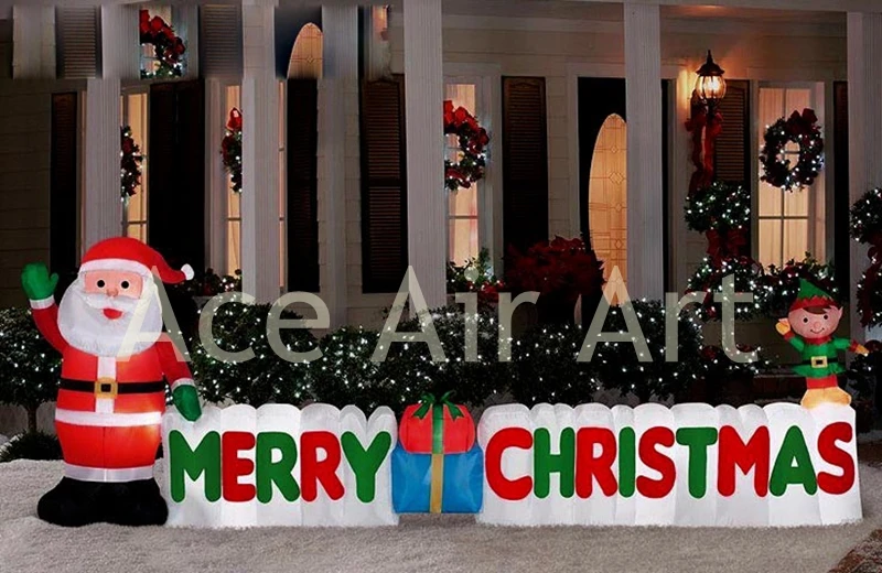 

Xmas inflatable sign inflatable Santa Claus with fence for yard decoration