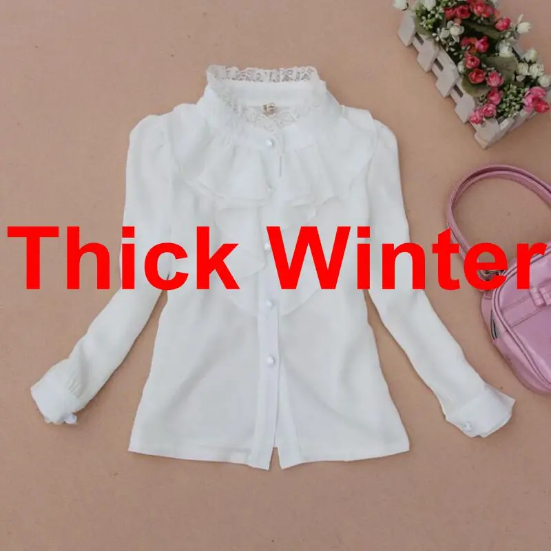 thick winter shirts Теплая плотная шифоновая кружевная блузка для девочек-подростков; сезон осень-зима белая детская школьная рубашка с длинными рукавами для девочек топы для детей; JW0263B - Цвет: thick winter shirts
