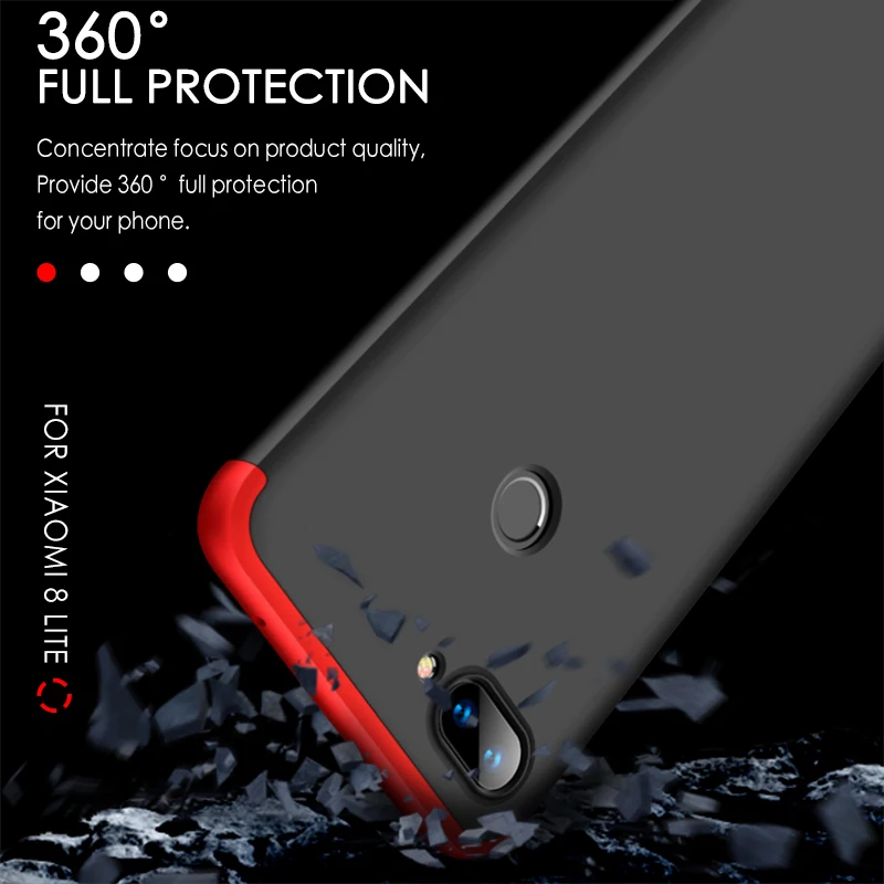 Чехол gkk для xiaomi mi 8 lite 3 в 1 дизайн 360 полная защита Жесткий ПК противоударный чехол